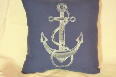 Nautical Pillows Set of 2, Navy blue and white Embroidered pillows, Anchor and Ships Wheel - image3